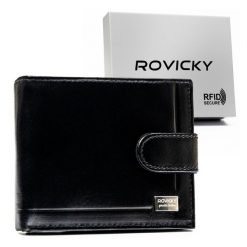 Portfel męski Rovicky CPR-10L-NBAR czarny. Czarne portfele męskie ROVICKY, bez wzorów, ze skóry. Za 54.99 zł.
