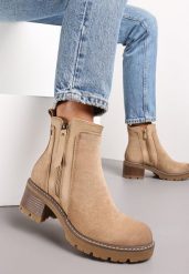 Beżowe Klasyczne Botki na Obcasie z Dekoracyjnym Suwakiem Vanim. Brązowe botki damskie Renee, bez wzorów, eleganckie, bez obcasa, na obcasie, bez zapięcia. Za 159.99 zł.