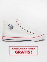 Trampki męskie wysokie białe JJ174602 101. Białe trampki męskie BIG STAR, bez wzorów, z jeansu, casualowe, za kostkę, bez zapięcia. W wyprzedaży za 88.99 zł.