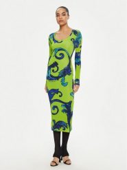 Versace Jeans Couture Sukienka codzienna 78HAO920 Zielony Regular Fit. Zielone sukienki damskie Versace Jeans Couture, na co dzień, bez wzorów, z jeansu, bez kołnierzyka, bez ramiączek, proste. Za 829.99 zł.