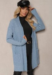 Niebieski Kardigan Nierozpinany o Długim Kroju Ozdobiony Tłoczeniem Vailithe. Niebieskie kardigany damskie Renee, s, z aplikacjami, z jeansu, eleganckie, bez kołnierzyka. Za 139.99 zł.