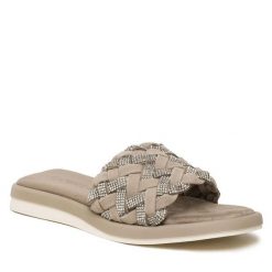 Klapki Caprice. Zielone klapki damskie Caprice, bez wzorów, bez obcasa, bez zapięcia. Za 229.99 zł.