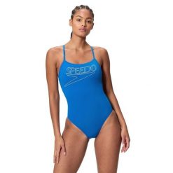 Strój kąpielowy damski Speedo End+ Logo Thin Strap. Niebieskie stroje kąpielowe damskie Speedo, bez wzorów, z tkaniny. Za 195.49 zł.