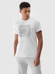 4F T-shirt regular z nadrukiem męski - biały XXL. Białe t-shirty męskie 4F, m, bez wzorów, z bawełny, bez kołnierzyka, bez ramiączek. W wyprzedaży za 39.99 zł.