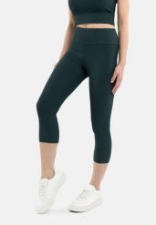 Prążkowane legginsy 3/4 N-PALERMO. Zielone legginsy damskie Volcano, bez wzorów, z materiału. Za 99.99 zł.