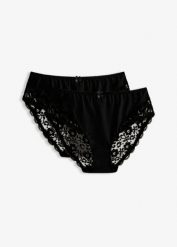 Figi maxi (2 pary). Białe majtki damskie bonprix, z koronki. Za 69.99 zł.