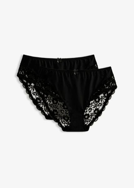 Figi maxi (2 pary). Białe majtki damskie bonprix, z koronki. Za 69.99 zł.