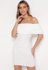 Biała Elastyczna Sukienka Mini Hiszpanka o Taliowanym Kroju Arivens. Białe sukienki damskie Born2be, bez wzorów, bez kołnierzyka, bez ramiączek, mini. Za 109.99 zł.