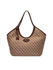 Guess Torebka Samantha HWJG23 13230 Brązowy jasny. Brązowe shopperki damskie Guess, z aplikacjami, z materiału, bez dodatków. Za 634.99 zł.
