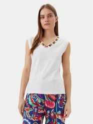 LOLA CASADEMUNT Top MS2515021 Biały Regular Fit. Białe topy damskie LOLA CASADEMUNT, l, bez wzorów, z bawełny, bez kołnierzyka, bez ramiączek. Za 199.99 zł.