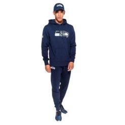 Bluza z kapturem Seahawks NFL. Niebieskie bluzy męskie New Era, m, bez wzorów, bez ramiączek, z kapturem. W wyprzedaży za 256.05 zł.