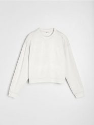 Bluza crewneck basic z dodatkiem wiskozy "soft touch" - kremowy. Białe bluzy damskie Sinsay, l, bez wzorów, z dzianiny, bez ramiączek, bez kaptura. Za 45.99 zł.