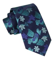 Męski Krawat - Alties - Kolorowe Liście, Granatowe Tło. Krawaty i muchy Alties, bez wzorów, z tkaniny, eleganckie. Za 49.00 zł.