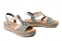 RIEKER V0920-52 green, sandały damskie. Zielone sandały damskie Rieker, bez wzorów, bez obcasa, bez zapięcia. Za 271.92 zł.