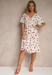 Biała Rozkloszowana Sukienka z Bawełny Zdobiona Printem w Wisienki Folenea. Białe sukienki damskie Renee, na randkę, l, z aplikacjami, z bawełny, klasyczne, bez kołnierzyka, bez ramiączek, midi, rozkloszowane. Za 49.99 zł.