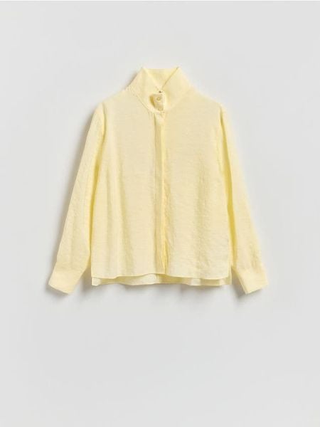 Koszula z modalem - jasnożółty. Żółte koszule damskie Reserved, l, bez wzorów, z tkaniny, bez kołnierzyka, bez ramiączek. Za 129.99 zł.