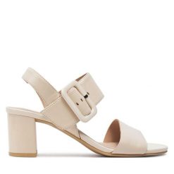 Sandały Caprice. Białe sandały damskie Caprice, bez wzorów, bez obcasa, na słupku, bez zapięcia. Za 319.99 zł.