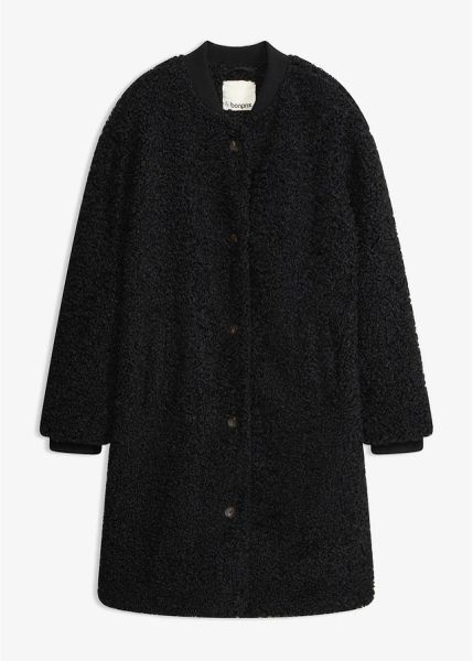 Pluszowy płaszcz. Czarne płaszcze damskie bonprix, bez wzorów, bez kołnierzyka, bez kaptura. Za 239.99 zł.