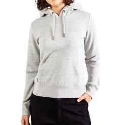 Bluza z kapturem i logo damska Superdry Essential. Szare bluzy damskie Superdry, l, bez wzorów, z bawełny, klasyczne, bez ramiączek, z kapturem. Za 331.80 zł.
