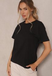Czarny T-shirt z Dłuższym Tyłem Zdobiony Haftem Ninilla. Czarne t-shirty damskie Renee, m, z aplikacjami, eleganckie, bez kołnierzyka, bez ramiączek. Za 54.99 zł.