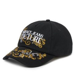 Czapka z daszkiem Versace Jeans Couture. Czarne czapki damskie Versace Jeans Couture, bez wzorów, z jeansu. Za 229.99 zł.
