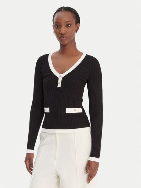 Guess Sweter W6RR26 Z3HP2 Czarny Classic Fit. Czarne swetry nierozpinane damskie Guess, xxl, z aplikacjami, z syntetyku, bez kołnierzyka, bez ramiączek. Za 395.00 zł.