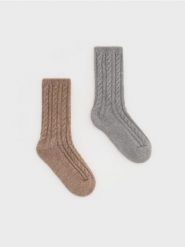 Skarpetki z domieszką wełny 2 pack - kremowy. Białe skarpetki damskie Reserved, bez wzorów, z wełny. W wyprzedaży za 22.99 zł.