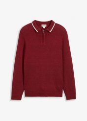 Sweter polo z bawełny z recyklingu. Szare swetry męskie bonprix, l, bez wzorów, z bawełny, bez kołnierzyka, bez ramiączek. Za 129.99 zł.