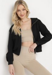 Czarna Bluza z Kapturem Zapinana na Zamek Błyskawiczny Etarvia. Czarne bluzy damskie Born2be, na lato, l, bez wzorów, klasyczne, bez ramiączek, z kapturem. Za 34.99 zł.