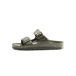 Klapki damskie Birkenstock Arizona Birkoflor. Zielone klapki damskie Birkenstock, bez wzorów, z materiału, bez obcasa, bez zapięcia. Za 379.00 zł.