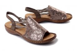 Rieker 608D1-60 Beżowy, sandały damskie. Brązowe sandały damskie Rieker, bez wzorów, bez obcasa, bez zapięcia. Za 299.90 zł.