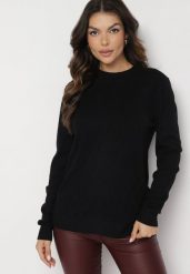 Czarny Sweter o Klasycznym Fasonie z Wyszywanym Wzorem Merinate. Czarne swetry nierozpinane damskie Born2be, uniwersalny, bez wzorów, z jeansu, eleganckie, bez kołnierzyka, bez ramiączek. Za 64.99 zł.