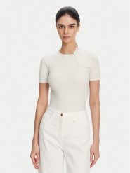 Elisabetta Franchi Sweter MK-55B-51E2 Biały Slim Fit. Białe swetry nierozpinane damskie Elisabetta Franchi, bez wzorów, z syntetyku, bez kołnierzyka, bez ramiączek. Za 799.99 zł.