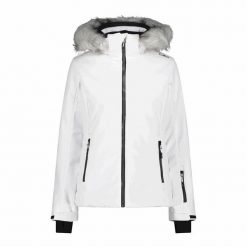 Kurtka damska narciarska CMP 31W0196F. Białe kurtki sportowe damskie CMP, na zimę, l, bez wzorów, z softshellu, bez ramiączek, z kapturem, narciarskie. W wyprzedaży za 734.99 zł.