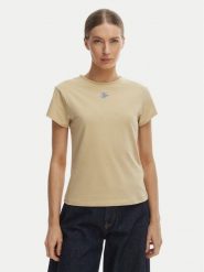 Tommy Hilfiger T-Shirt WW0WW48710 Beżowy Slim Fit. Brązowe t-shirty damskie Tommy Hilfiger, xxs, bez wzorów, z bawełny, bez kołnierzyka, bez ramiączek. Za 169.99 zł.