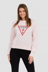 GUESS Różowa damska bluza z dużym logo Original Fleece. Czerwone bluzy damskie Guess, s, z aplikacjami, z bawełny, klasyczne, bez ramiączek, bez kaptura. W wyprzedaży za 164.99 zł.