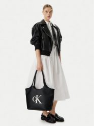Calvin Klein Torebka Bold Ck LV04F3562G Czarny. Czarne shopperki damskie Calvin Klein, bez wzorów, ze skóry, bez dodatków. Za 529.99 zł.