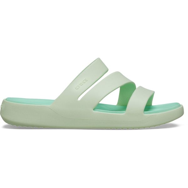 Klapki Dla Dorosłych Crocs Getaway Strappy Sandal. Zielone klapki damskie Crocs, bez wzorów, z materiału, bez zapięcia. Za 119.99 zł.