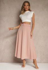 Różowa Rozkloszowana Spódnica Maxi z Paskiem i Klamrą Adlirca. Czerwone spódnice damskie Renee, s, bez wzorów, maxi, rozkloszowane. Za 69.99 zł.