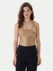 KARL LAGERFELD Top B1W17087 Złoty Slim Fit. Żółte topy damskie KARL LAGERFELD, xs, bez wzorów, z bawełny, bez kołnierzyka, bez ramiączek. Za 429.99 zł.