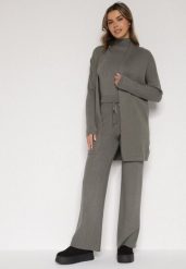Ciemnozielony Dzianinowy Komplet z Wiskozą Spodnie Bluzka z Półgolfem i Kardigan Vetisena. Zielone kardigany damskie Born2be, l, bez wzorów, z dzianiny, biznesowe, bez kołnierzyka. Za 219.99 zł.