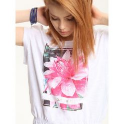 T-shirt krótki rękaw damski z nadrukiem. Białe t-shirty damskie TROLL, s, bez wzorów, z bawełny, klasyczne, bez kołnierzyka, bez ramiączek. W wyprzedaży za 19.99 zł.