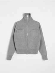 Sweter na zamek ze stójką - szary. Szare swetry nierozpinane damskie Sinsay, l, bez wzorów, bez kołnierzyka, bez ramiączek. Za 69.99 zł.