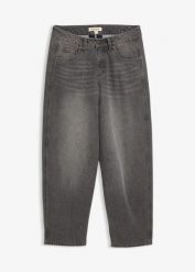 Dżinsy typu ballon, mid waist. Szare jeansy damskie bonprix, bez wzorów, z bawełny. Za 159.99 zł.
