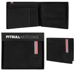 Portfel Elegancki Męski PitBull Lin Wood 2 Skórzany. Czarne portfele męskie PITBULL, bez wzorów. Za 109.99 zł.