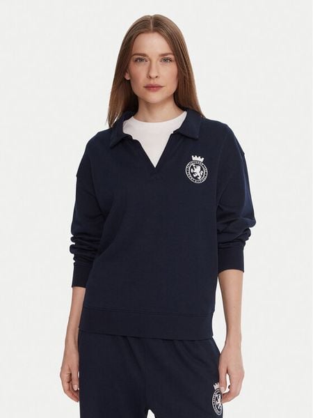 Tommy Hilfiger Bluza UW0UW06078 Granatowy Regular Fit. Niebieskie bluzy damskie Tommy Hilfiger, l, bez wzorów, z bawełny, bez ramiączek, bez kaptura. Za 279.99 zł.