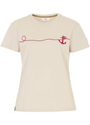 T-shirt z haftem. Niebieskie t-shirty damskie bonprix, bez wzorów, z bawełny, klasyczne, bez kołnierzyka, bez ramiączek. Za 59.99 zł.