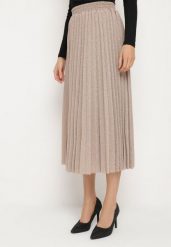Beżowa Plisowana Spódnica z Gumką w Pasie z Połyskującego Materiału Edaniwen. Brązowe spódnice damskie Born2be, na co dzień, l, bez wzorów, eleganckie, midi, plisowane. Za 129.99 zł.