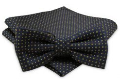 Granatowa Mucha - ALTIES - Taka Sama Poszetka, w Żółte Kwadraty, Męska. Niebieskie krawaty i muchy Alties, bez wzorów, eleganckie. Za 54.00 zł.