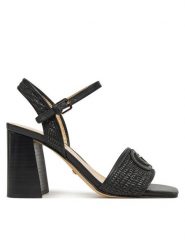 Guess Sandały FLJGNK FAB03 Czarny. Czarne sandały damskie Guess, z aplikacjami, z materiału, bez obcasa, na słupku, bez zapięcia. Za 419.99 zł.
